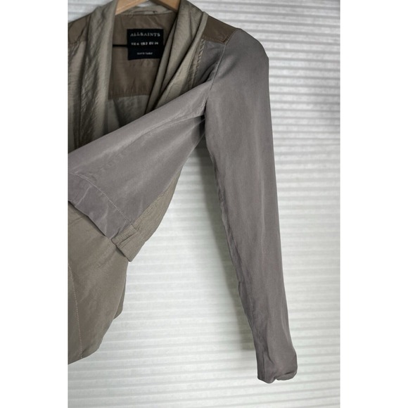 ALL SAINTS Kwar cropped long sleeve jacket khaki block green tan Women Size 2 - Picture 5 of 13